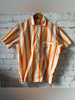 Men's Short-Sleeve Orange & Yellow Stripe Button-Down Pajama Shirt